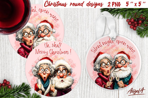 Christmas round coaster bundle Funny old lady sublimation Sublimation Angelina Semenova 