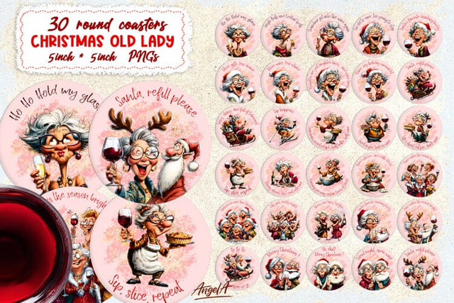 Christmas round coaster bundle Funny old lady sublimation Sublimation Angelina Semenova 