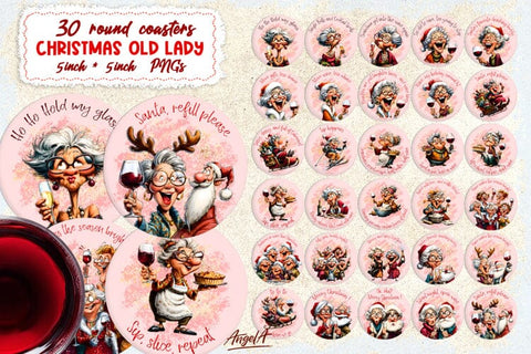 Christmas round coaster bundle Funny old lady sublimation Sublimation Angelina Semenova 
