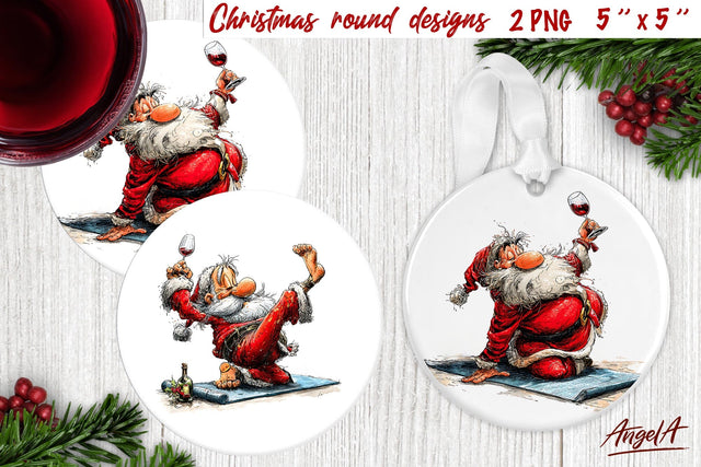 Christmas round coaster Funny Santa Claus Humor adult PNG Sublimation Angelina Semenova 