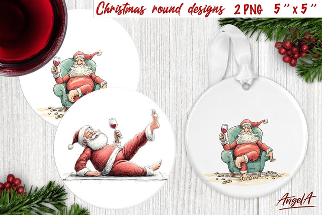 Christmas round coaster Funny Santa Claus Humor adult PNG Sublimation Angelina Semenova 