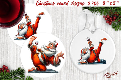 Christmas round coaster Funny Santa Claus Humor adult PNG Sublimation Angelina Semenova 