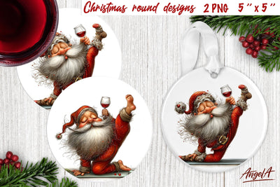 Christmas round coaster Funny Santa yoga Humor adult PNG Sublimation Angelina Semenova 