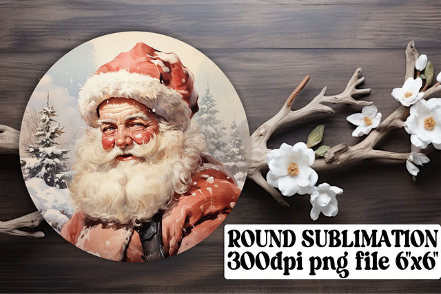 Christmas Round Design Keychain Retro Watercolor Sublimation afrosvg 