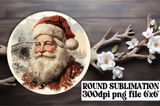 Christmas Round Design Keychain Watercolor Retro Holiday Sublimation afrosvg 