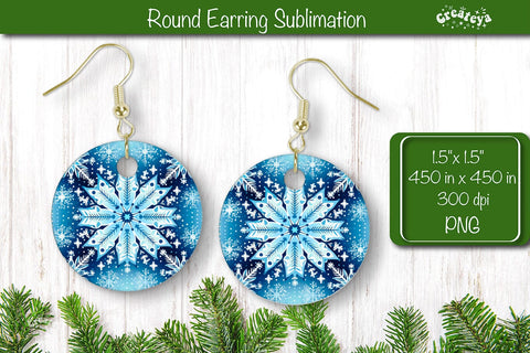Christmas Round Earring Sublimation Designs with Christmas pattern background Sublimation Createya Design 