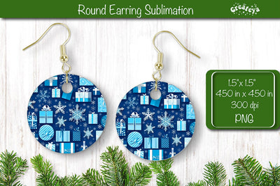 Christmas Round Earring Sublimation Designs with Christmas pattern background Sublimation Createya Design 