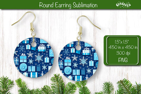 Christmas Round Earring Sublimation Designs with Christmas pattern background Sublimation Createya Design 