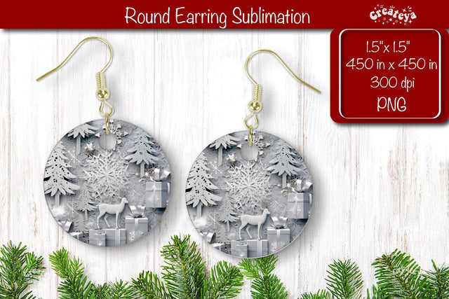 Christmas Round Earring Sublimation Designs with Christmas pattern background Sublimation Createya Design 