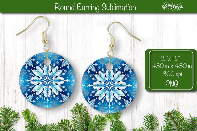 Christmas Round Earring Sublimation Designs with Christmas pattern background Sublimation Createya Design 