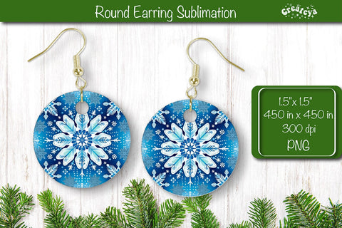 Christmas Round Earring Sublimation Designs with Christmas pattern background Sublimation Createya Design 