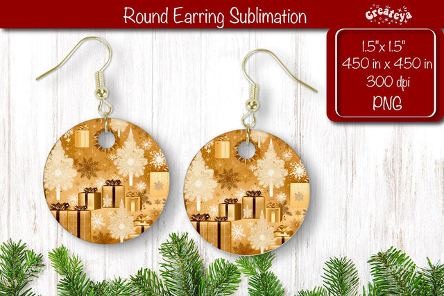 Christmas Round Earring Sublimation Designs with Christmas pattern background Sublimation Createya Design 