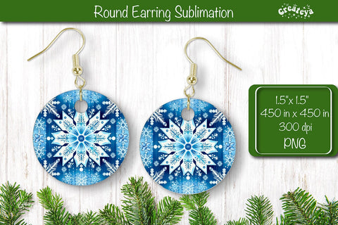 Christmas Round Earring Sublimation Designs with Christmas pattern background Sublimation Createya Design 