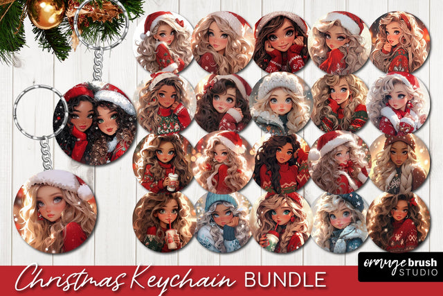 Christmas Round Keychain Bundle, Christmas Girl Sublimation Sublimation OrangeBrushStudio 