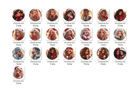 Christmas Round Keychain Bundle, Christmas Girl Sublimation Sublimation OrangeBrushStudio 