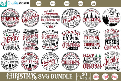 Christmas Round Ornament SVG Bundle, Christmas SVG Bundle, SVGs, Food & Drink, Print & Cut, Quotes and Sayings SVG DesignPlante 503 