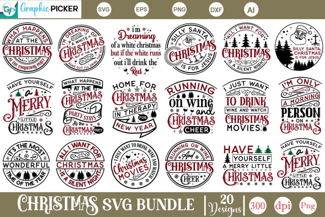 Christmas Round Ornament SVG Bundle, Christmas SVG Bundle, SVGs, Food & Drink, Print & Cut, Quotes and Sayings SVG DesignPlante 503 