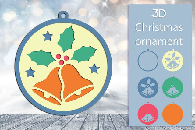Christmas round ornament with holly leaves, 3d Layered svg 3D Paper AnastasiyaArtDesign 