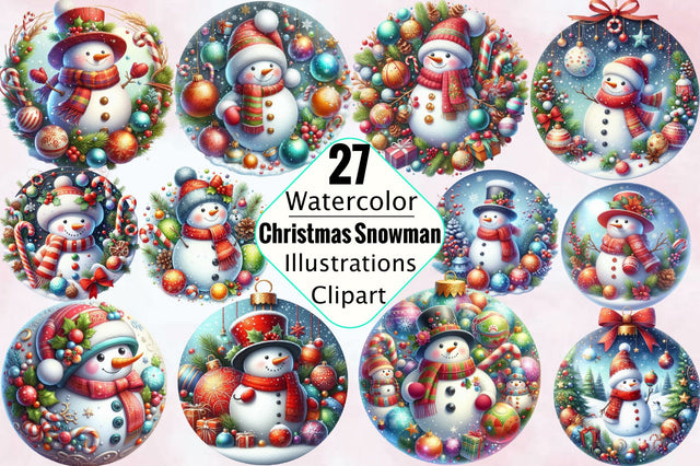 Christmas Round Ornaments. Snowman Sublimation Clipart Bundle Sublimation SVGArt 