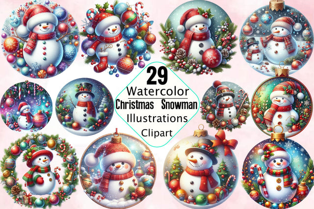 Christmas Round Ornaments. Snowman Sublimation Clipart Bundle Sublimation SVGArt 
