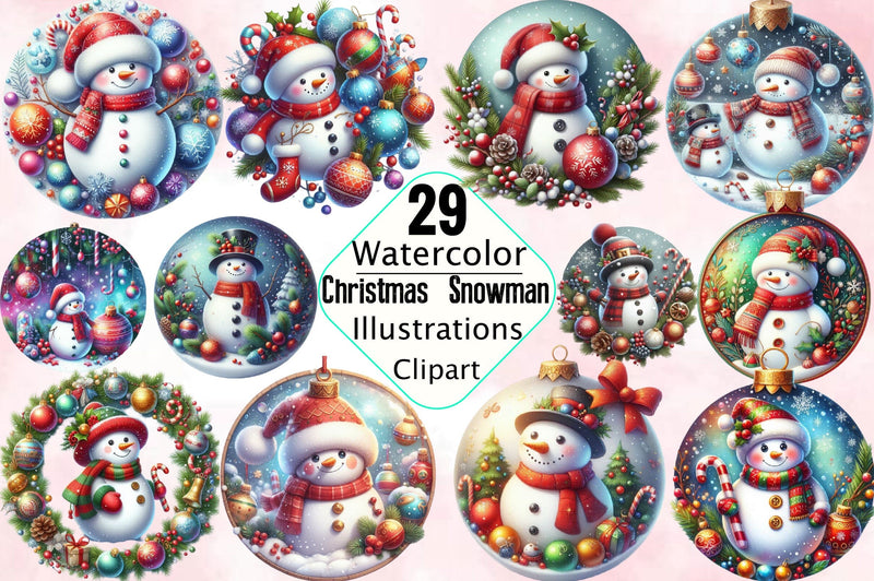 Christmas Round Ornaments. Snowman Sublimation Clipart Bundle Sublimation SVGArt 