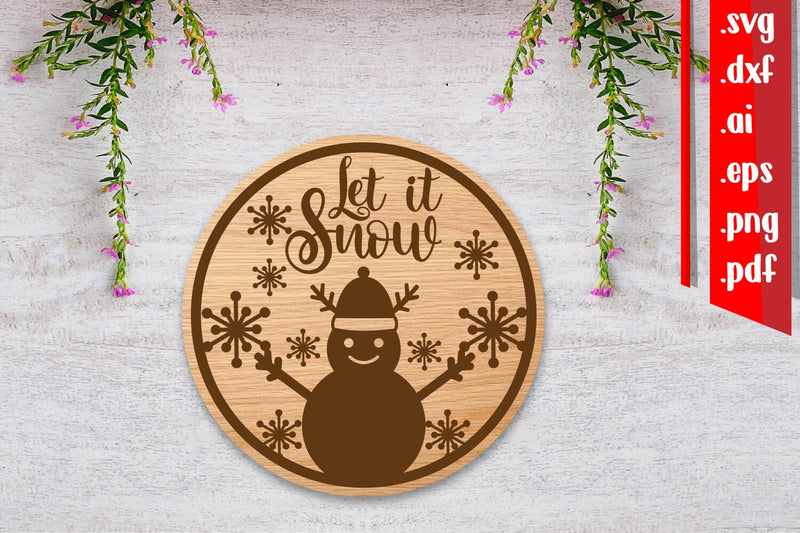Christmas Round Sign 10 | Let it Snow SVG zafrans studio 