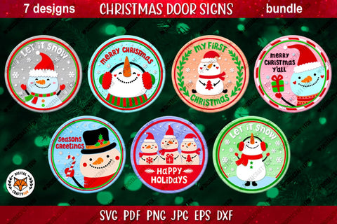 Christmas Round Sign Bundle SVG, Snowman Door Sign SVG Digital Craftyfox 
