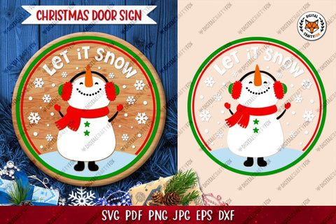 Christmas Round Sign Bundle SVG, Snowman Door Sign SVG Digital Craftyfox 