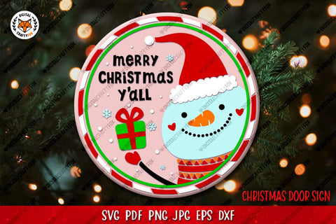 Christmas Round Sign Bundle SVG, Snowman Door Sign SVG Digital Craftyfox 