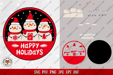 Christmas Round Sign Bundle SVG, Snowman Door Sign SVG Digital Craftyfox 
