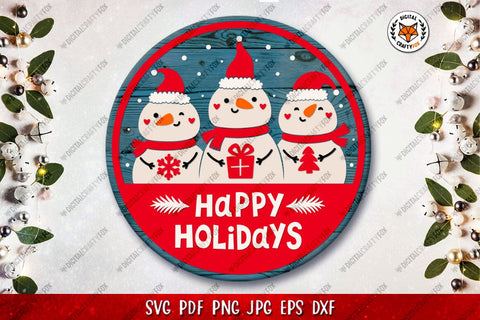Christmas Round Sign Bundle SVG, Snowman Door Sign SVG Digital Craftyfox 