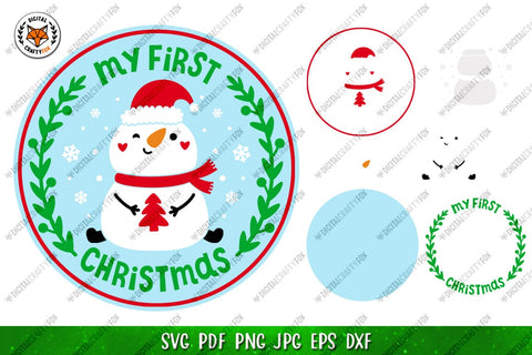 Christmas Round Sign Bundle SVG, Snowman Door Sign SVG Digital Craftyfox 