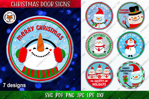 Christmas Round Sign Bundle SVG, Snowman Door Sign SVG Digital Craftyfox 