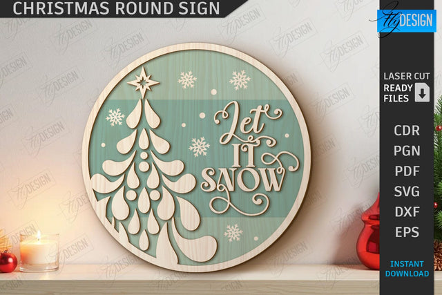 Christmas Round Sign Laser Cut | Winter Front Door Decor | Welcome Wall Sign | CNC File SVG Fly Design 