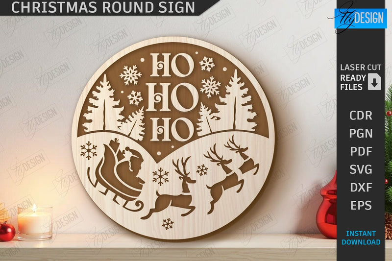 Christmas Round Sign Laser Cut | Winter Front Door Decor | Welcome Wall Sign | CNC File SVG Fly Design 