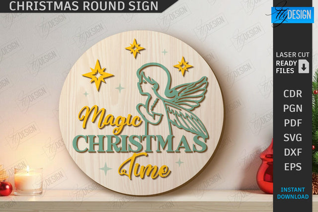 Christmas Round Sign Laser Cut | Winter Front Door Decor | Welcome Wall Sign | CNC File SVG Fly Design 