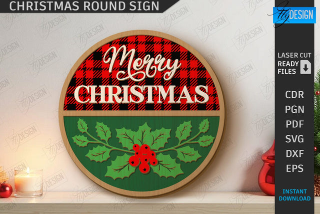 Christmas Round Sign Laser Cut | Winter Front Door Decor | Welcome Wall Sign | CNC File SVG Fly Design 