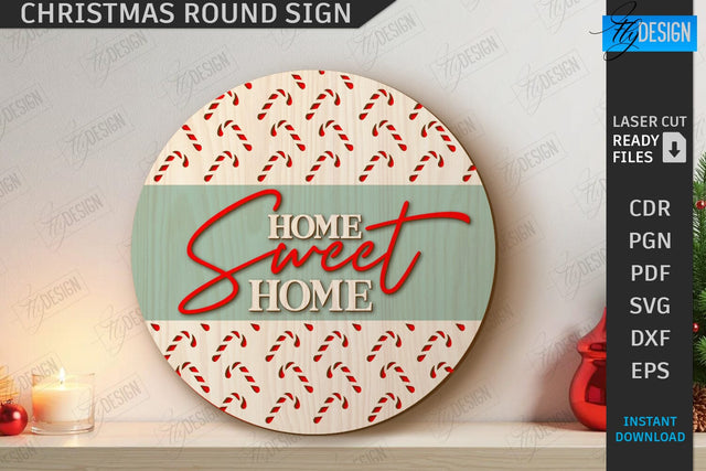 Christmas Round Sign Laser Cut | Winter Front Door Decor | Welcome Wall Sign | CNC File SVG Fly Design 