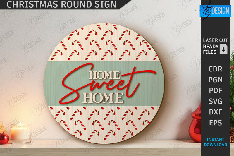 Christmas Round Sign Laser Cut | Winter Front Door Decor | Welcome Wall Sign | CNC File SVG Fly Design 