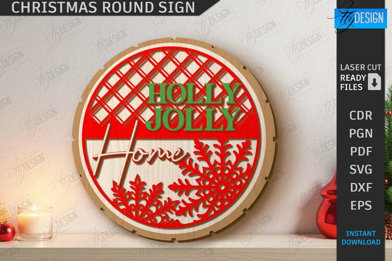 Christmas Round Sign Laser Cut | Winter Front Door Decor | Welcome Wall Sign | CNC File SVG Fly Design 
