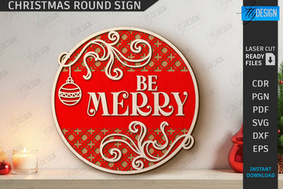 Christmas Round Sign Laser Cut | Winter Front Door Decor | Welcome Wall Sign | CNC File SVG Fly Design 
