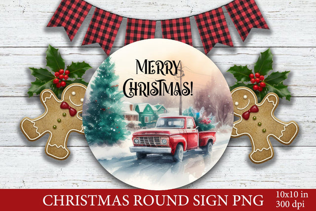 Christmas Round Sign PNG. Christmas Red Truck Sublimation Sublimation Olga Terlyanskaya 
