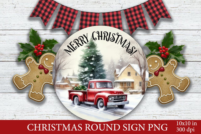 Christmas Round Sign Sublimation PNG. Christmas Red Truck Sublimation Olga Terlyanskaya 