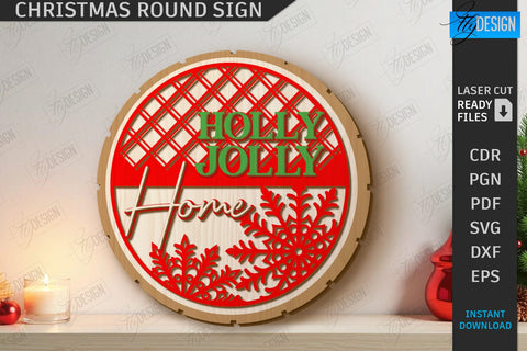Christmas Round Signs Laser Cut Bundle | Winter Front Door Decor | Welcome Wall Signs | CNC Files SVG Fly Design 