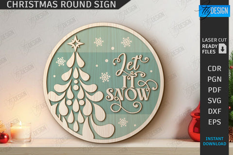 Christmas Round Signs Laser Cut Bundle | Winter Front Door Decor | Welcome Wall Signs | CNC Files SVG Fly Design 