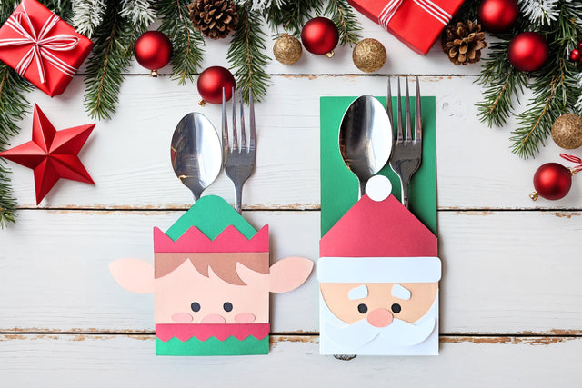 Christmas Santa and Elf Silverware Sleeve SVG Duo 3D Paper Risa Rocks It 