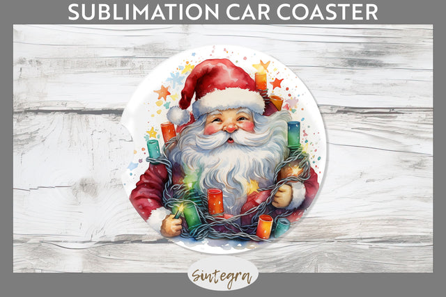 Christmas Santa Claus Entangled in lights Car Coaster Sublimation Sublimation Sintegra 