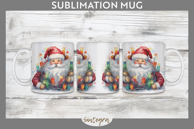 Christmas Santa Claus Entangled in lights Mug Wrap Sublimation Sublimation Sintegra 