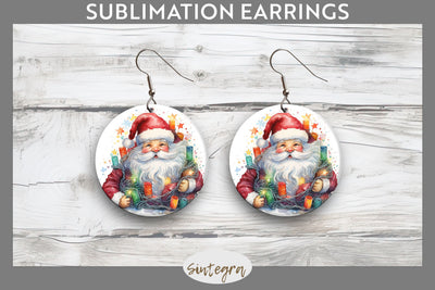 Christmas Santa Claus Entangled in lights Round Earrings Sublimation Sublimation Sintegra 