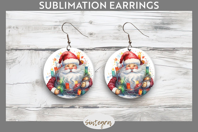 Christmas Santa Claus Entangled in lights Round Earrings Sublimation Sublimation Sintegra 